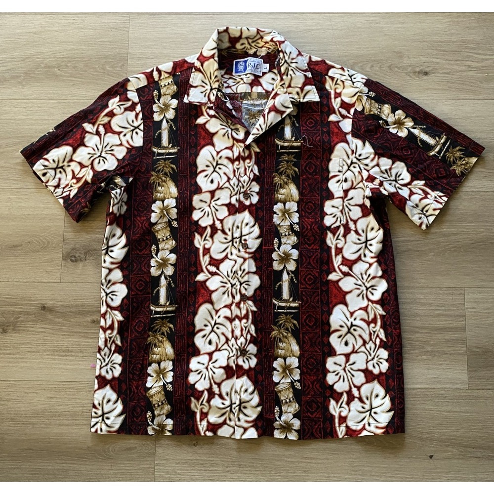 Vintage RJC Robert J Clancey Mens L Hawaiian Shirt Made in Hawaii Floral Red